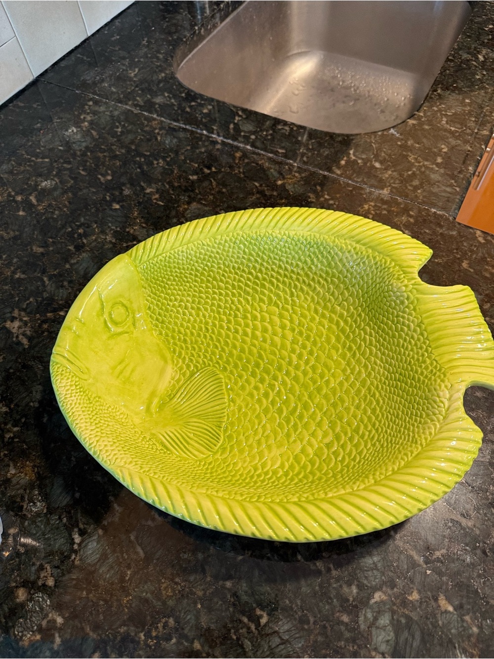 Lime Green Fish-Shaped Ceramic Accent Bowl
